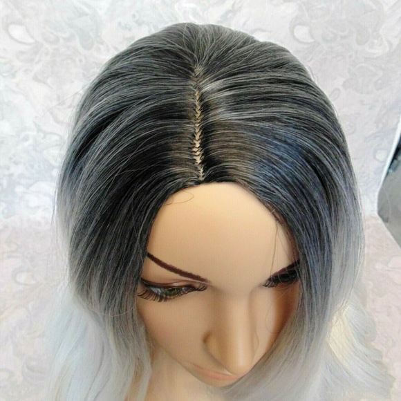 Long Wavy Silver Dark Ombre Heat Resistant Wig main image 6
